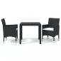 Preview: 3-tlg. Garten-Essgruppe mit Kissen Poly Rattan Schwarz