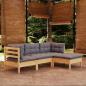 Preview: ARDEBO.de - 4-tlg. Garten-Lounge-Set mit Grauen Kissen Kiefernholz