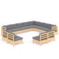 Preview: 12-tlg. Garten-Lounge-Set mit Grauen Kissen Massivholz Kiefer