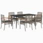 Preview: 7-tlg. Garten-Essgruppe mit Kissen Grau Poly Rattan