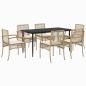 Preview: 7-tlg. Garten-Essgruppe mit Kissen Beige Poly Rattan