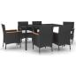 Preview: ARDEBO.de - 7-tlg. Garten-Essgruppe mit Kissen Schwarz Poly Rattan