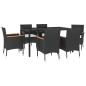 Preview: 7-tlg. Garten-Essgruppe mit Kissen Schwarz Poly Rattan