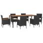Preview: ARDEBO.de - 7-tlg. Garten-Essgruppe mit Kissen Schwarz Poly Rattan