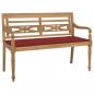 Preview: ARDEBO.de - Batavia-Gartenbank mit Rotem Kissen 120 cm Teak Massivholz