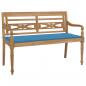 Preview: ARDEBO.de - Batavia-Gartenbank mit Blauem Kissen 120 cm Teak Massivholz