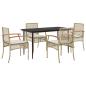 Preview: 5-tlg. Garten-Essgruppe mit Kissen Beige Poly Rattan