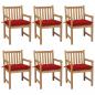 Preview: ARDEBO.de - Gartenstühle 6 Stk. mit Roten Kissen Massivholz Teak
