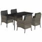 Preview: 5-tlg. Garten-Essgruppe mit Kissen Grau Poly Rattan