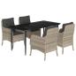 Preview: 5-tlg. Garten-Essgruppe mit Kissen Hellgrau Poly Rattan