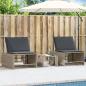 Preview: ARDEBO.de - Sonnenliegen 2 Stk. mit Tisch Hellgrau Poly Rattan