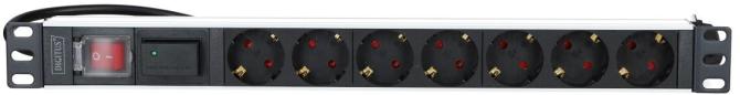 Preview: Assmann Steckdosenleiste, 19 Zoll, 1HE, Alu, Überspannungsschutz, IP20, 7fach, schwarz (DN-95407)