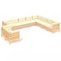 Preview: 10-tlg. Garten-Lounge-Set mit Creme Kissen Massivholz Kiefer