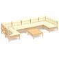 Preview: 8-tlg. Garten-Lounge-Set mit Creme Kissen Massivholz Kiefer