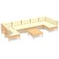 Preview: 8-tlg. Garten-Lounge-Set mit Creme Kissen Massivholz Kiefer