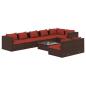 Preview: 9-tlg. Garten-Lounge-Set mit Kissen Braun Poly Rattan