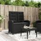 Preview: ARDEBO.de - Gartenbank Verstellbar mit Kissen Schwarz Poly Rattan