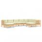 Preview: 9-tlg. Garten-Lounge-Set mit Creme Kissen Massivholz Kiefer