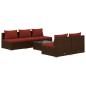 Preview: 6-tlg. Garten-Lounge-Set mit Auflagen Poly Rattan Braun
