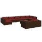 Preview: 10-tlg. Garten-Lounge-Set mit Kissen Braun Poly Rattan