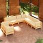 Preview: ARDEBO.de - 9-tlg. Garten-Lounge-Set mit Creme Kissen Massivholz Kiefer