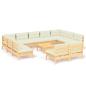 Preview: 12-tlg. Garten-Lounge-Set mit Creme Kissen Massivholz Kiefer