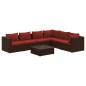 Preview: 7-tlg. Garten-Lounge-Set mit Kissen Poly Rattan Braun