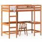 Preview: ARDEBO.de - Hochbett mit Schreibtisch Wachsbraun 100x200 cm Massivholz