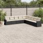 Preview: ARDEBO.de - 9-tlg. Garten-Sofagarnitur mit Kissen Schwarz Poly Rattan