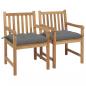 Preview: ARDEBO.de - Gartenstühle 2 Stk. mit Grauen Kissen Massivholz Teak