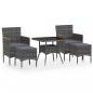 Preview: 5-tlg. Garten-Essgruppe Poly Rattan und Hartglas Grau