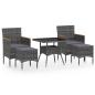 Preview: 5-tlg. Garten-Essgruppe Poly Rattan und Hartglas Grau