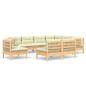 Preview: 9-tlg. Garten-Lounge-Set mit Creme Kissen Massivholz Kiefer