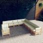 Preview: ARDEBO.de - 11-tlg. Garten-Lounge-Set mit Creme Kissen Massivholz Kiefer