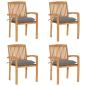 Preview: ARDEBO.de - Stapelbare Gartenstühle mit Kissen 4 Stk. Massivholz Teak