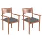 Preview: ARDEBO.de - Gartenstühle 2 Stk. mit Grauen Kissen Massivholz Teak