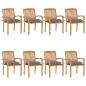 Preview: ARDEBO.de - Stapelbare Gartenstühle mit Kissen 8 Stk. Massivholz Teak