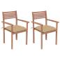 Preview: ARDEBO.de - Gartenstühle 2 Stk. mit Beige Kissen Massivholz Teak