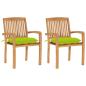 Preview: ARDEBO.de - Gartenstühle 2 Stk. mit Hellgrünen Kissen Massivholz Teak 