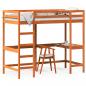 Preview: ARDEBO.de - Hochbett mit Schreibtisch Wachsbraun 90x200cm Massivholz Kiefer