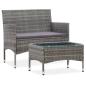 Preview: ARDEBO.de - 2-tlg. Garten-Lounge-Set mit Auflage Poly Rattan Grau 