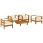 Preview: ARDEBO.de - 5-tlg. Garten-Lounge-Set mit Cremeweißen Kissen Massivholz
