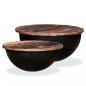 Preview: ARDEBO.de - 2-tlg. Couchtisch-Set Altholz Massiv Schwarz Schalenform