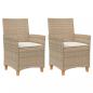Preview: Gartenstühle mit Kissen 2 Stk. Beige Poly Rattan Massivholz