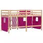 Preview: Kinderhochbett mit Vorhängen Rosa 80x200 cm Massivholz Kiefer