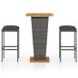 Preview: 3-tlg. Gartenbar-Set mit Kissen Poly Rattan Grau