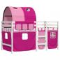 Preview: Kinderhochbett mit Tunnel Rosa 90x190 cm Massivholz Kiefer