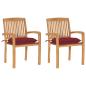 Preview: ARDEBO.de - Gartenstühle 2 Stk. mit Weinroten Kissen Massivholz Teak