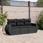 Preview: ARDEBO.de - 3-tlg. Garten-Sofagarnitur mit Kissen Schwarz Poly Rattan