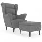Preview: Ohrensessel mit Hocker Hellgrau Samt